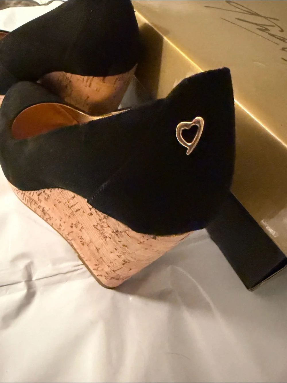 Thalia Sodi Black Suede Platform Pumps with Cork Sole